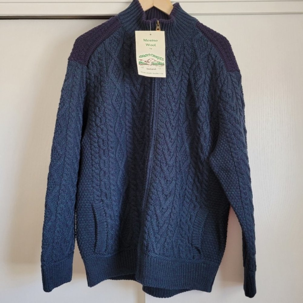 Men's Aran Crafts Merino Sweater Dark Blue XL